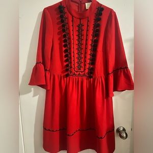 Kate Spade Red Embroidered Pom Pom mini dress